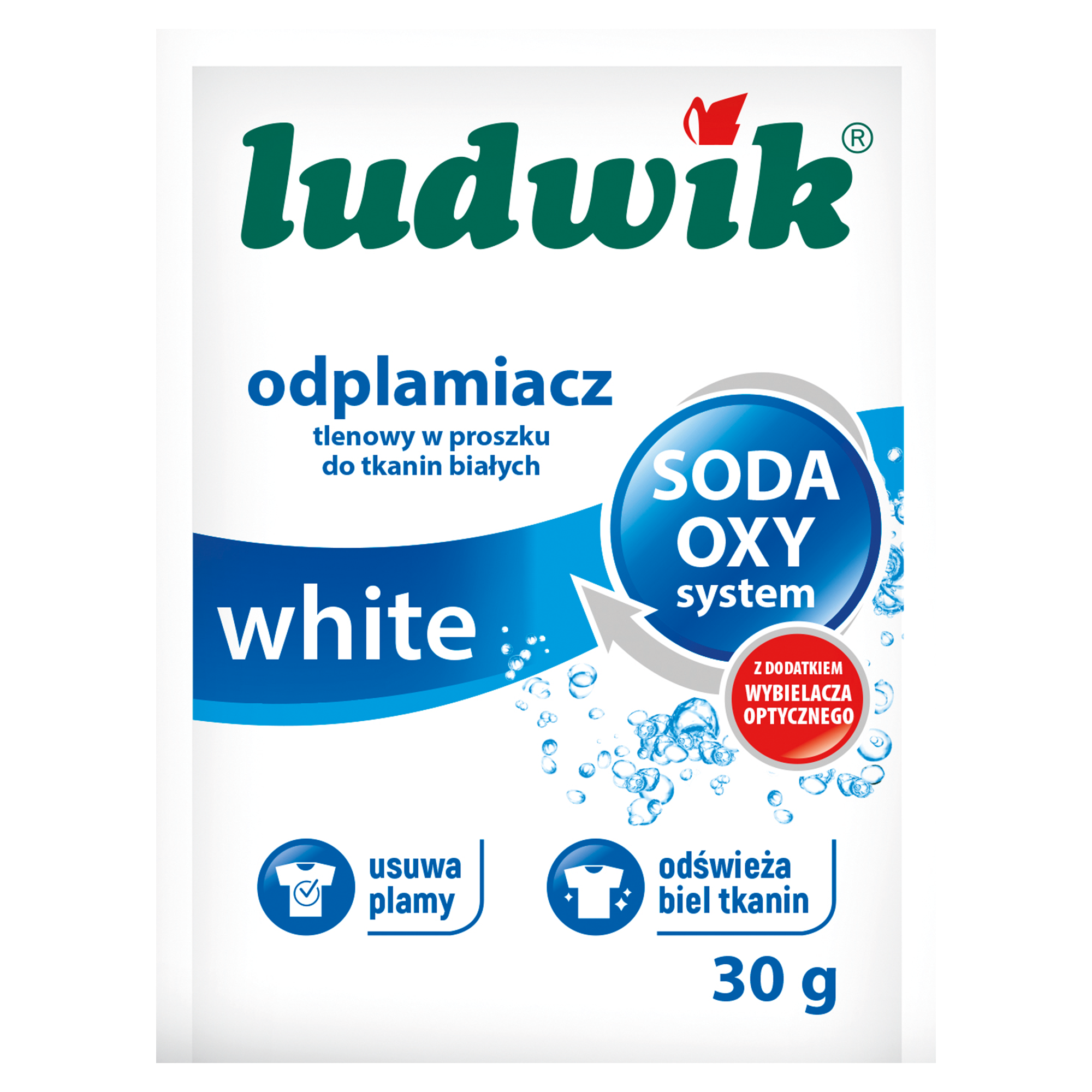White odplamiacz tlenowy w proszku do tkanin białych – saszetka